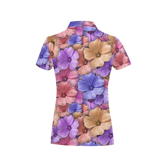 Colorful Geranium Pattern Women's Polo Shirt