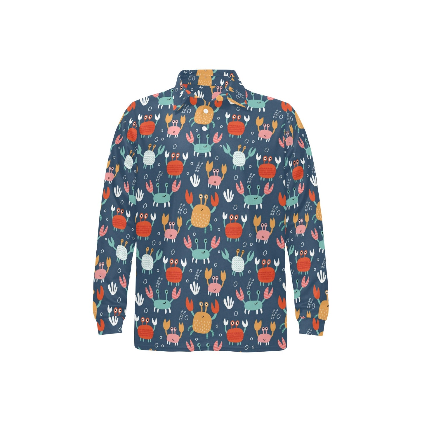 Crab Pattern Print Design 05 Long Sleeve Polo Shirt For Men's