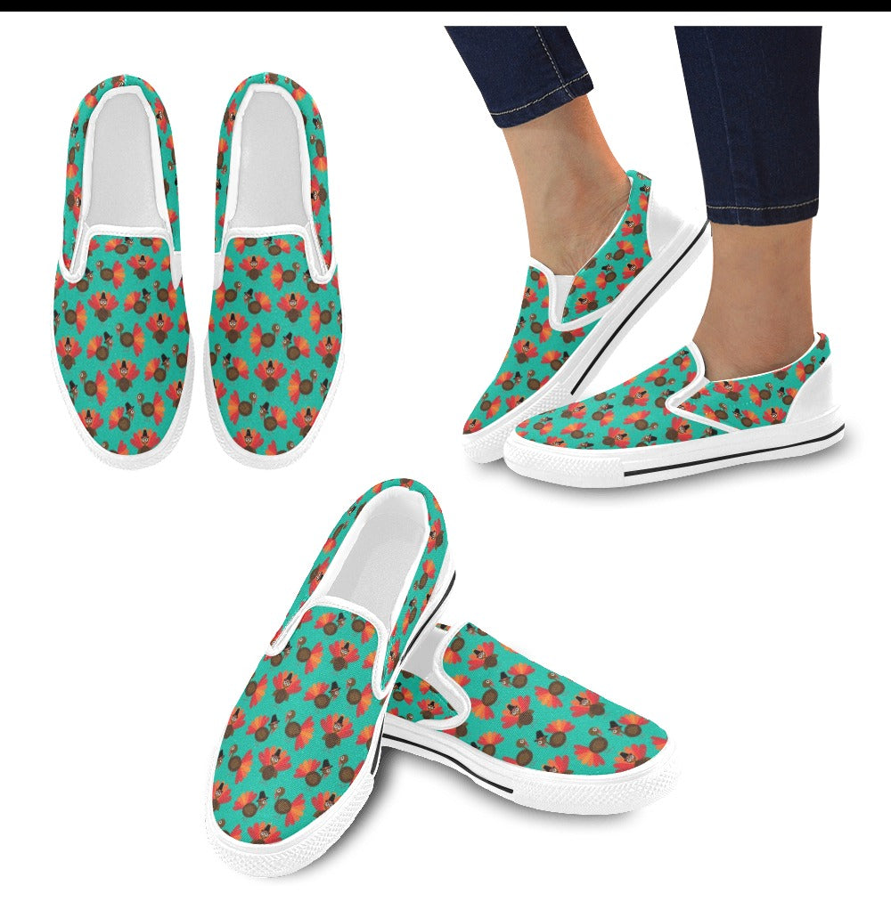 Turkey Print Design LKS402 White Slip Ons Canvas Women's Shoes