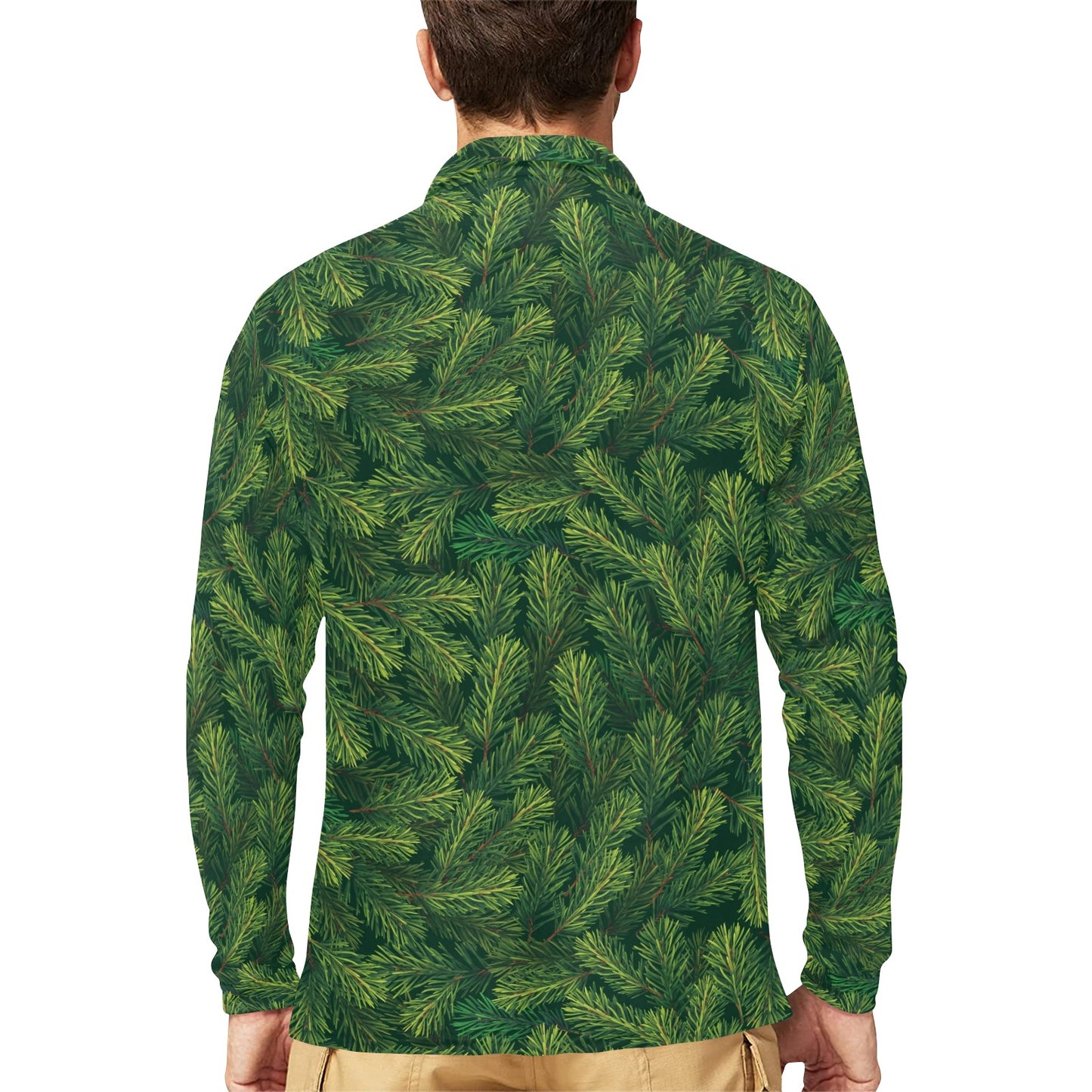 Christmas Tree Pattern Print Design 02 Long Sleeve Polo Shirt For Men's