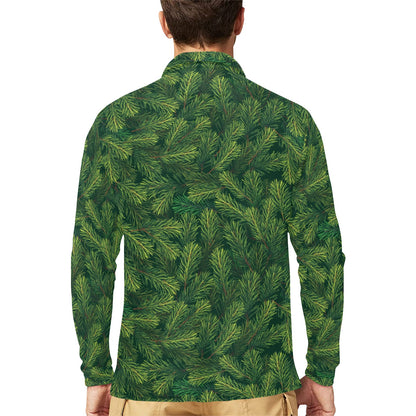 Christmas Tree Pattern Print Design 02 Long Sleeve Polo Shirt For Men's