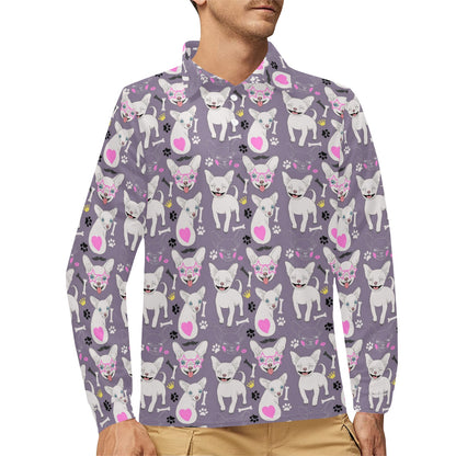 Chihuahua Happy Pattern Long Sleeve Polo Shirt For Men's