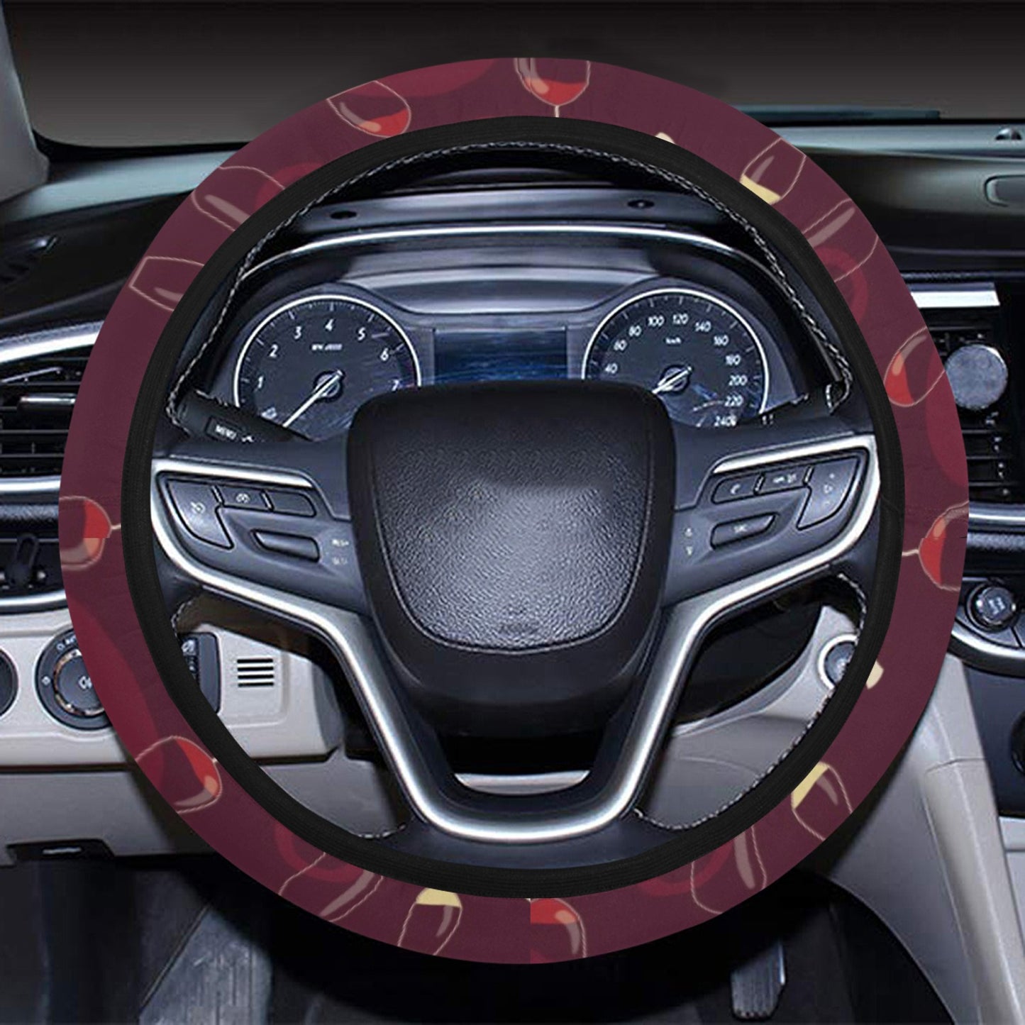 Wine Themed Print Design LKS302 Steering Wheel Cover with Elastic Edge