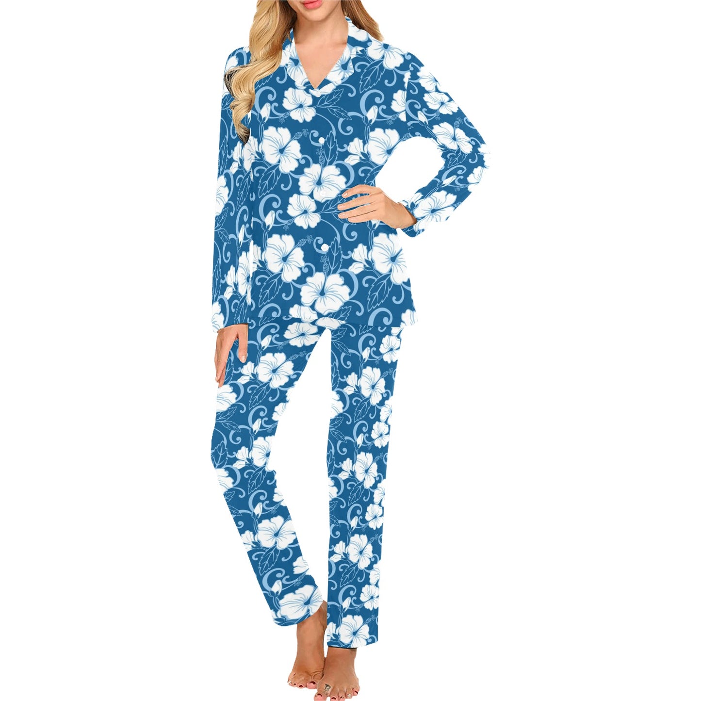 Hibiscus Pattern Print Design HB03 Women's Long Pajama Set
