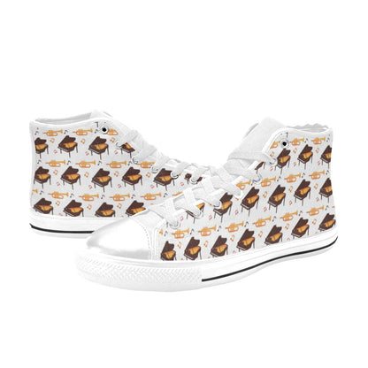 Piano Print Design LKS406 Men's High Top Canvas Shoes