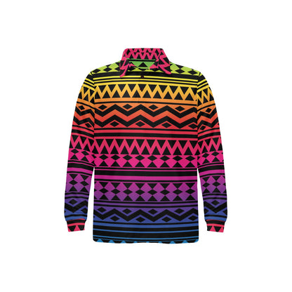 Rainbow Tribal Pattern Print Design A02 Long Sleeve Polo Shirt For Men's