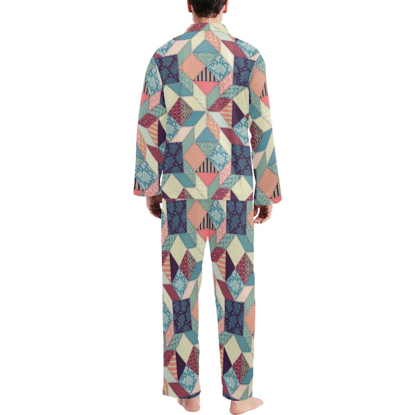 Patchwork Pattern Print Design 02 Men's Long Pajama Set