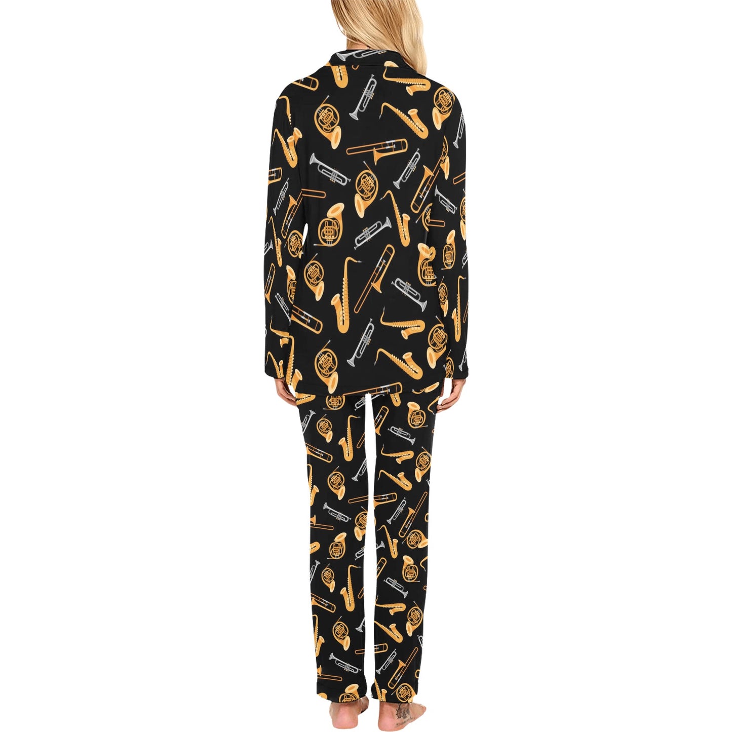 Saxophone Print Design LKS403 Women's Long Pajama Set
