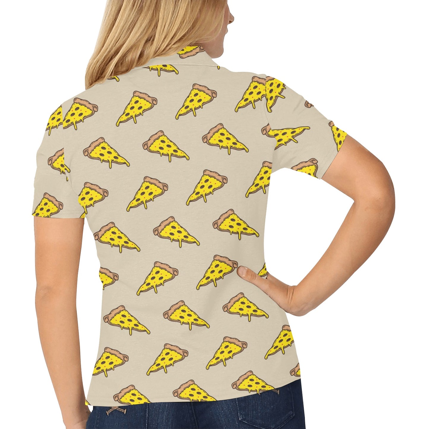 Pizza Pattern Print Design A04 Women's Polo Shirt