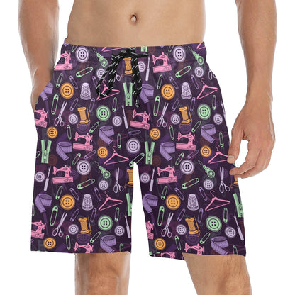 Sewing Equipment Print Design LKS306 Men's Swim Trunks Beach Shorts