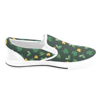St Patricks Day Print Design LKS306 White Slip Ons Canvas Women's Shoes