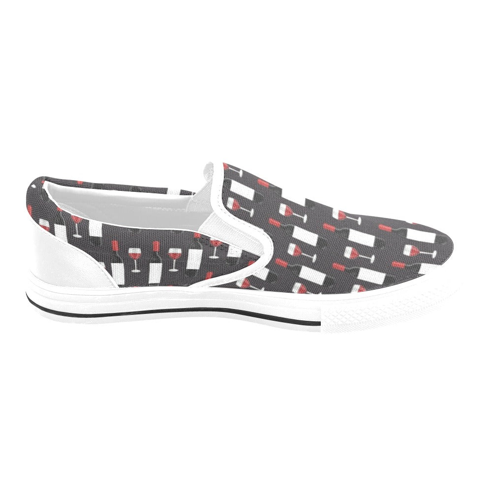 Wine Print Design LKS309 White Slip Ons Canvas Women's Shoes