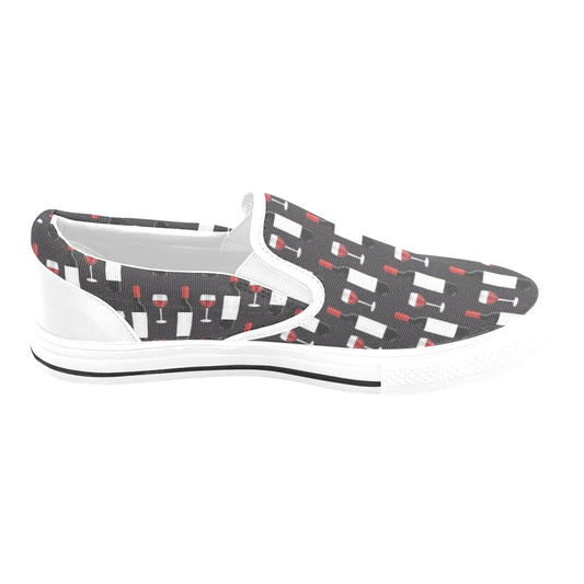 Wine Print Design LKS309 White Slip Ons Canvas Women's Shoes