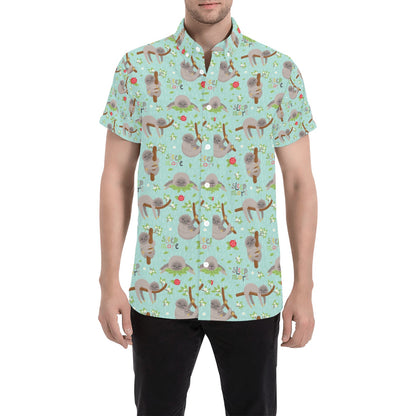 Sloth Print Design LKS305 Men Short Sleeve Button Up Shirt