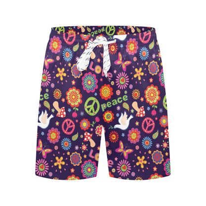 Flower Power Peace Design Print Men's Swim Trunks Beach Shorts