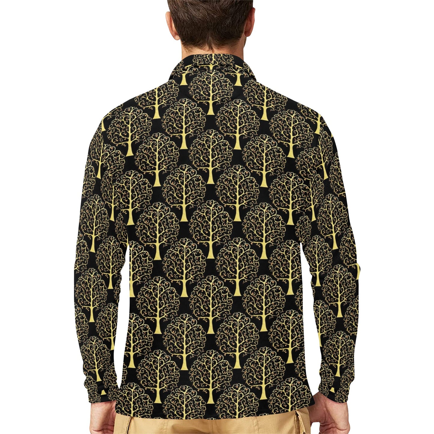 Tree Of Life Print Design LKS302 Long Sleeve Polo Shirt For Men's