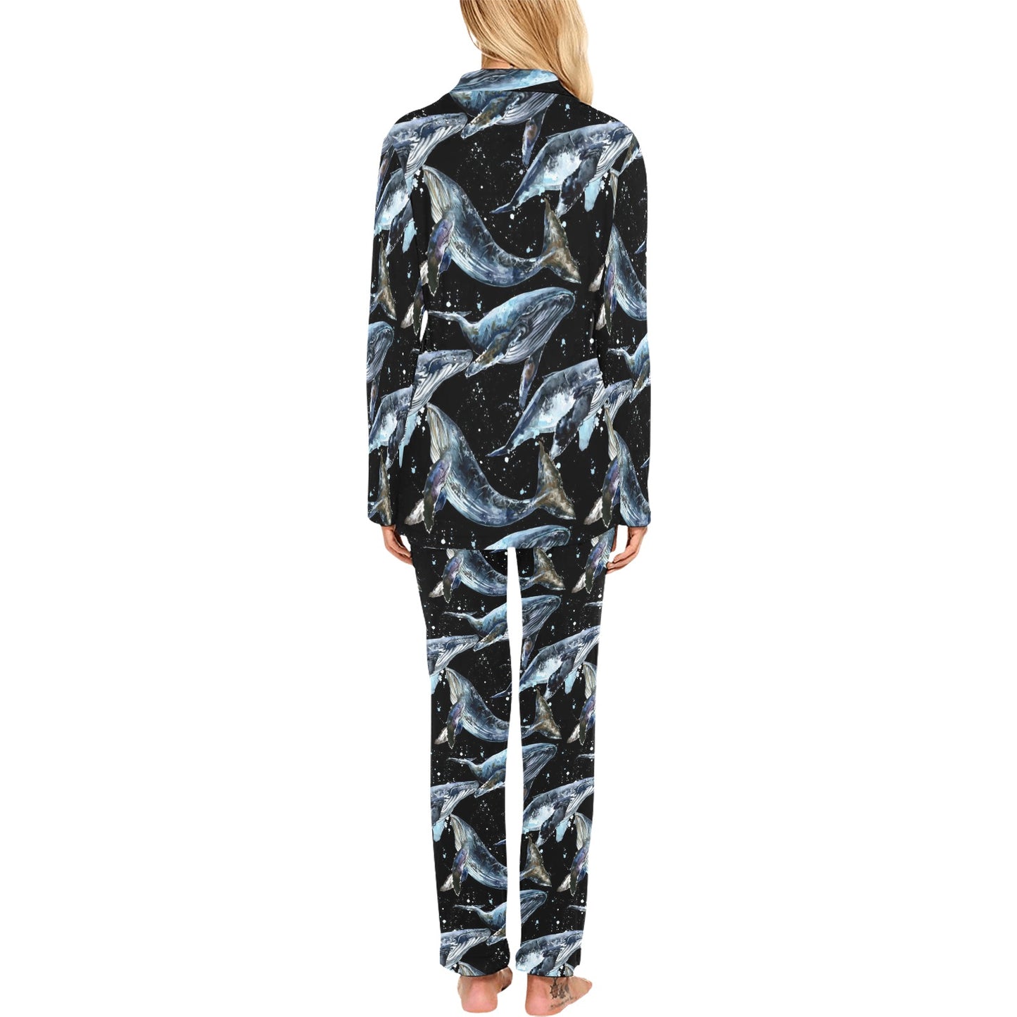 Humpback Whale Pattern Print Design 01 Women's Long Pajama Set