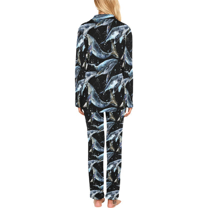 Humpback Whale Pattern Print Design 01 Women's Long Pajama Set