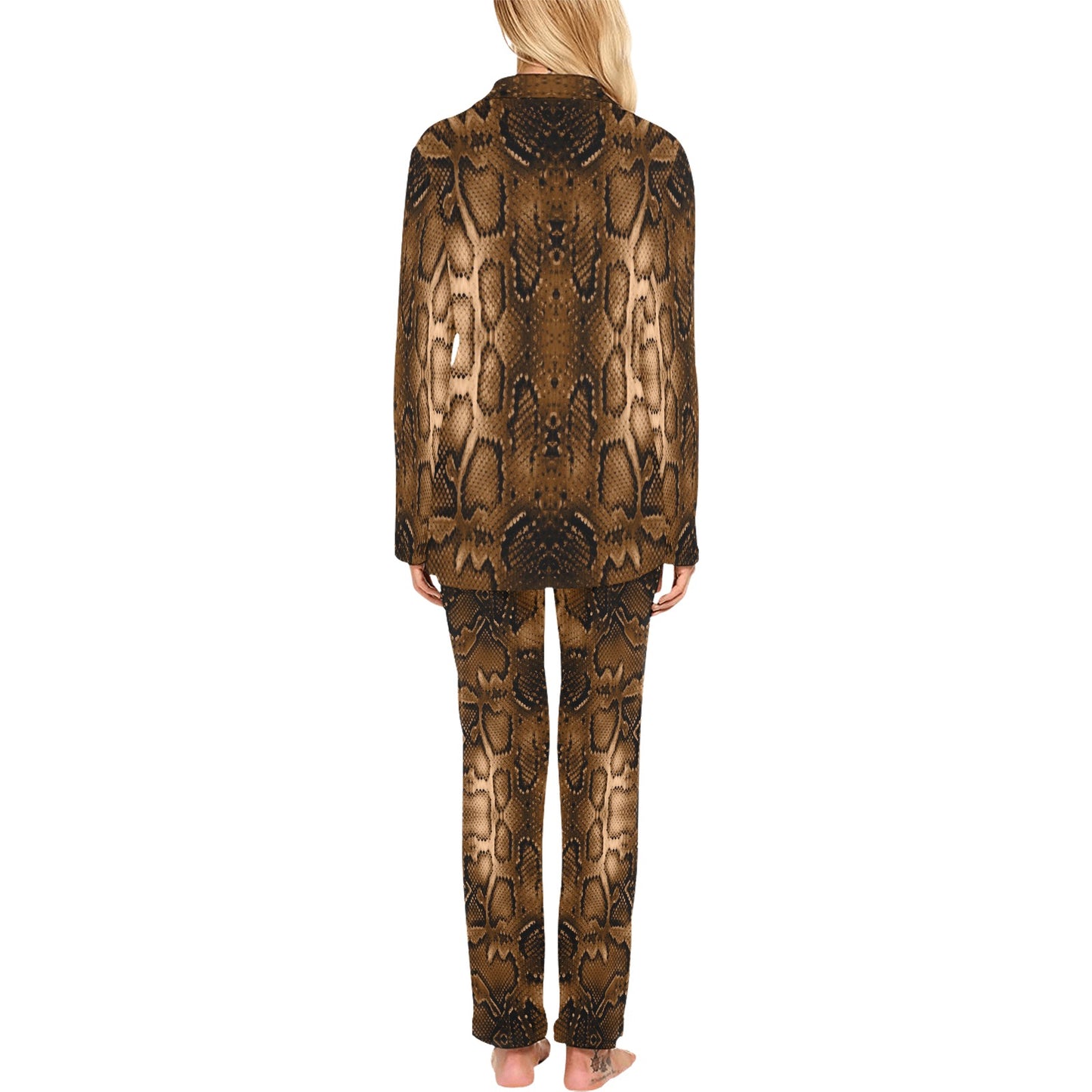 Snake Skin Brown Print Women's Long Pajama Set