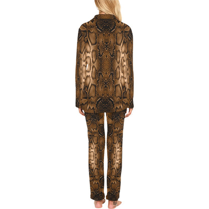 Snake Skin Brown Print Women's Long Pajama Set