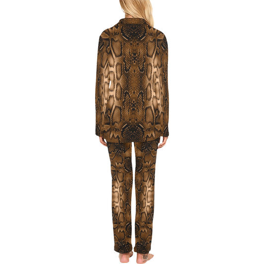 Snake Skin Brown Print Women's Long Pajama Set