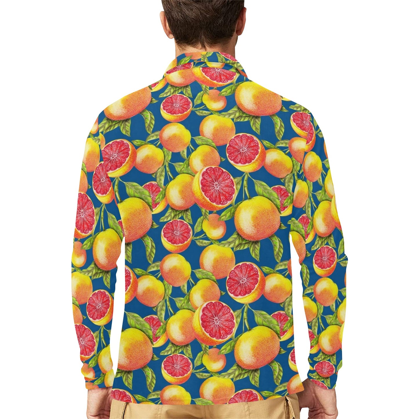 Grapefruit Pattern Print Design GF04 Long Sleeve Polo Shirt For Men's