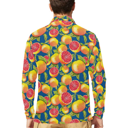 Grapefruit Pattern Print Design GF04 Long Sleeve Polo Shirt For Men's