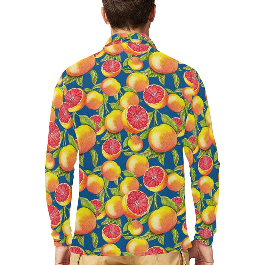 Grapefruit Pattern Print Design GF04 Long Sleeve Polo Shirt For Men's