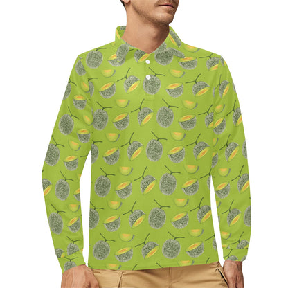 Cantaloupe Pattern Print Design 03 Long Sleeve Polo Shirt For Men's