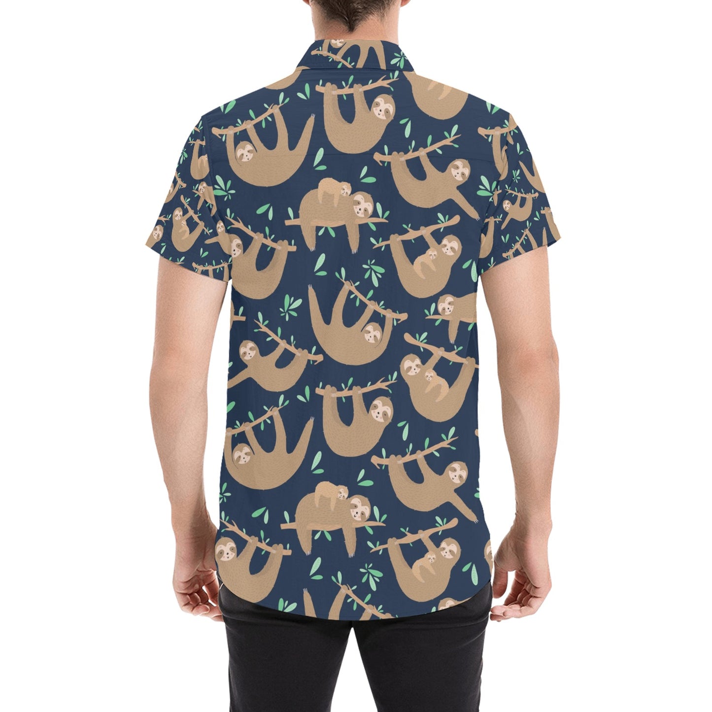Sloth Print Design LKS307 Men Short Sleeve Button Up Shirt