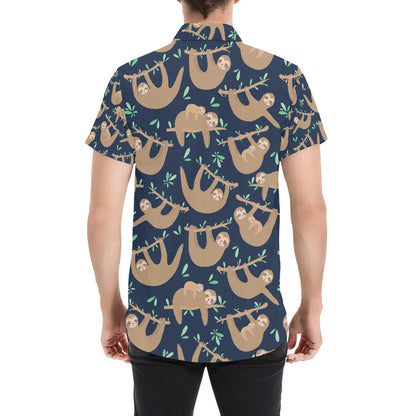 Sloth Print Design LKS307 Men Short Sleeve Button Up Shirt