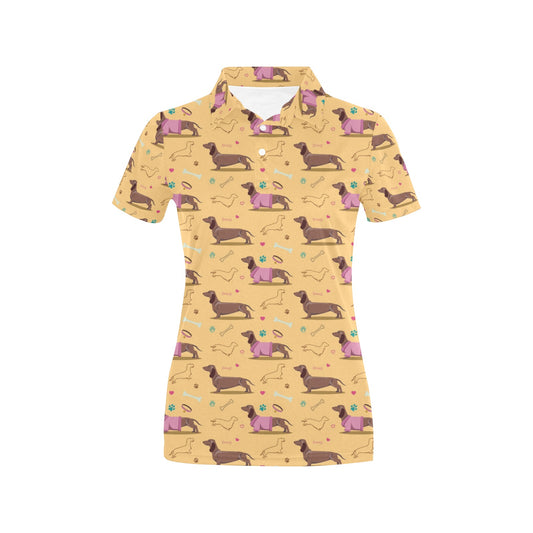 Dachshund Pattern Print Design 07 Women's Polo Shirt