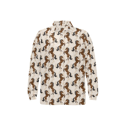 Horse Print Design LKS308 Long Sleeve Polo Shirt For Men's