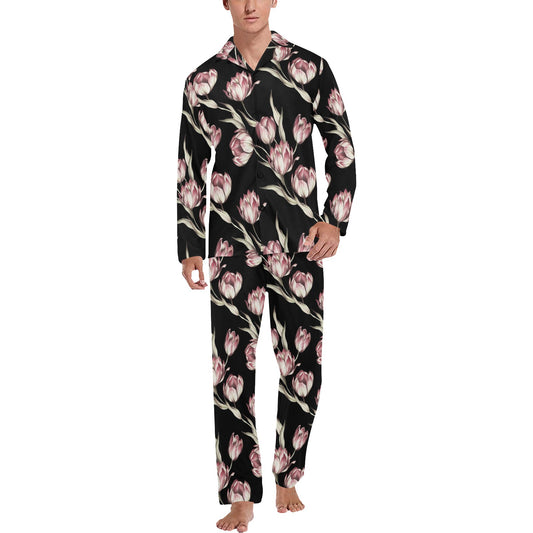 Tulip Pink Pattern Print Design TP02 Men's Long Pajama Set