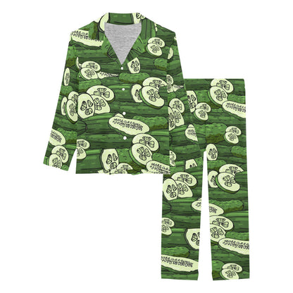 Cucumber Pattern Print Design CC01 Women's Long Pajama Set