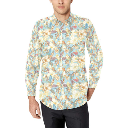 Summer Floral Print Design LKS302 Men's Long Sleeve Dress Shirt