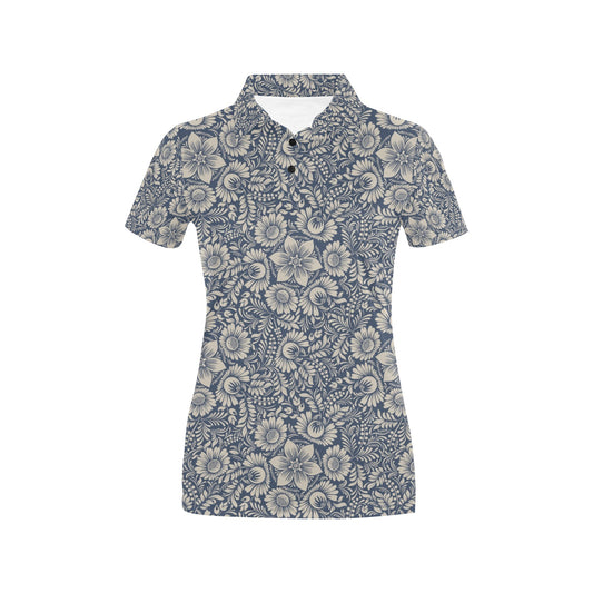 Elegant Floral Print Pattern Women's Polo Shirt