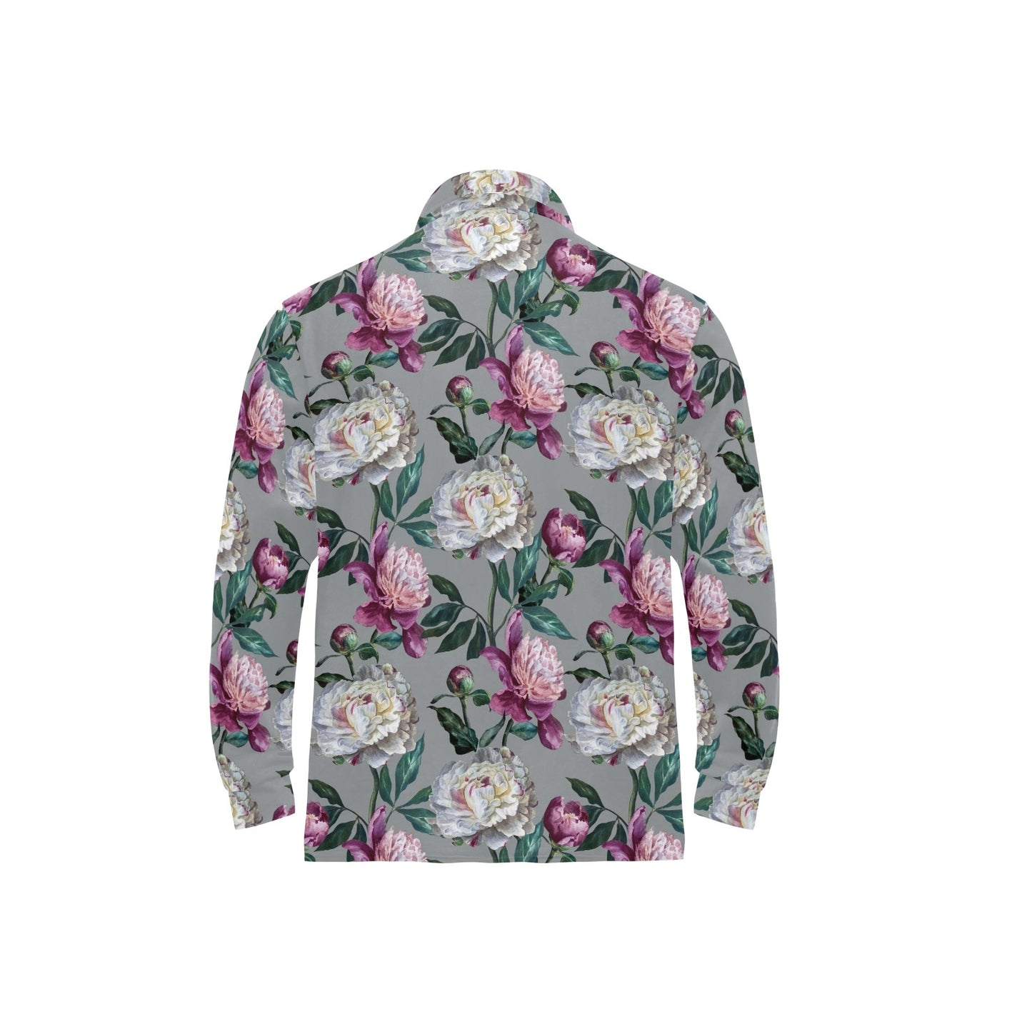 Peony Pattern Print Design PE01 Long Sleeve Polo Shirt For Men's