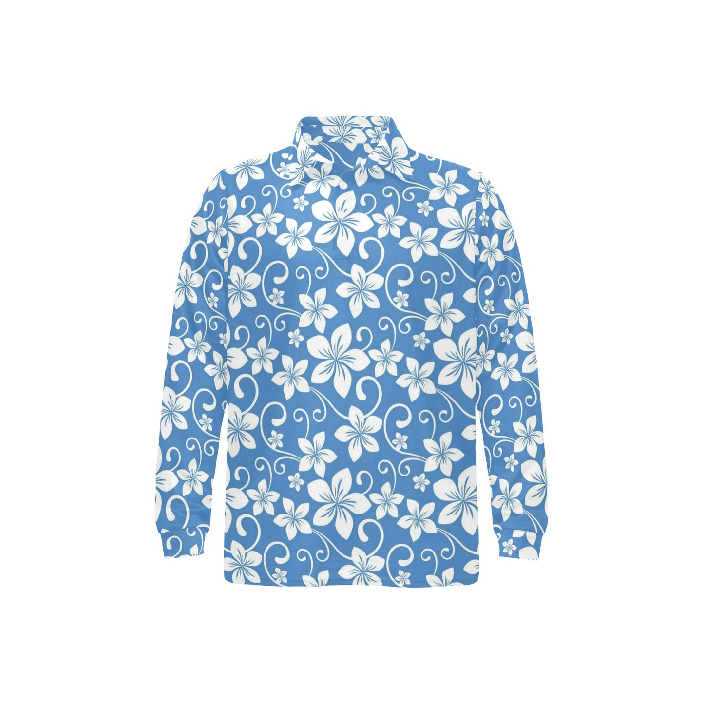 Hibiscus Pattern Print Design HB09 Long Sleeve Polo Shirt For Men's