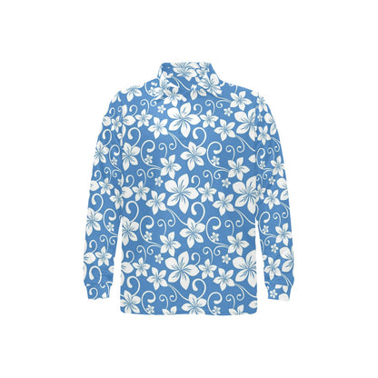 Hibiscus Pattern Print Design HB09 Long Sleeve Polo Shirt For Men's