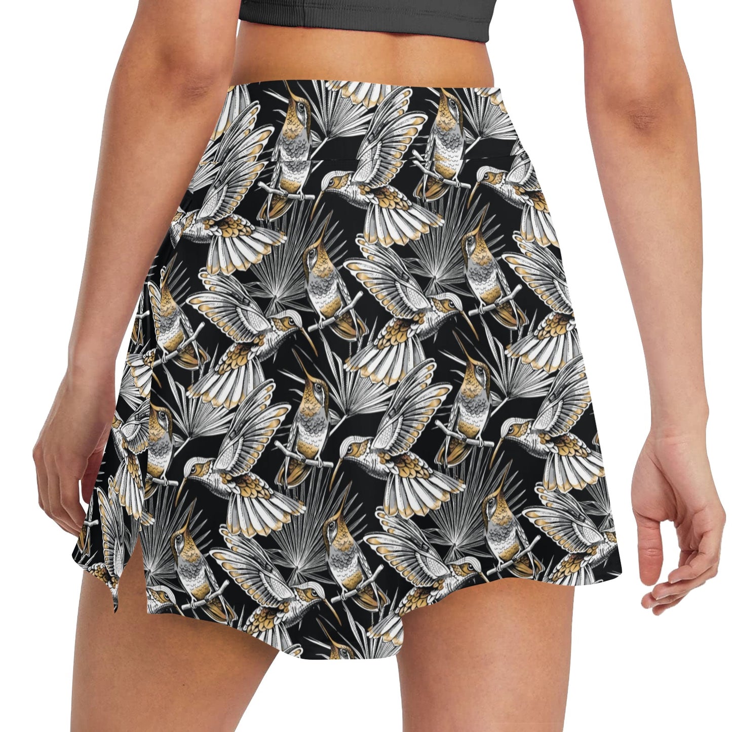 Hummingbird Gold Design Themed Print 17" Golf & Pickleball Skort with Pockets