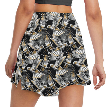 Hummingbird Gold Design Themed Print 17" Golf & Pickleball Skort with Pockets