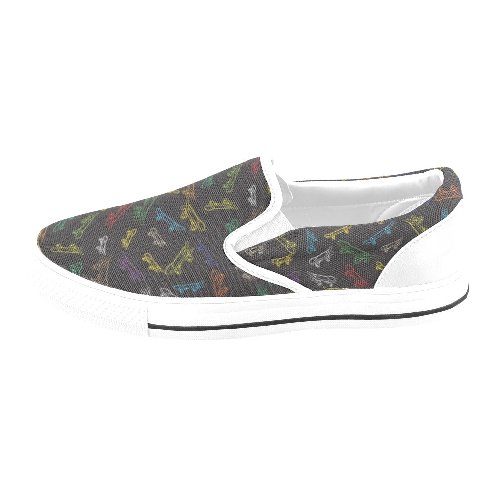 Skateboard Print Design LKS301 White Slip Ons Canvas Women's Shoes
