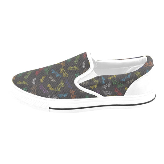 Skateboard Print Design LKS301 White Slip Ons Canvas Women's Shoes