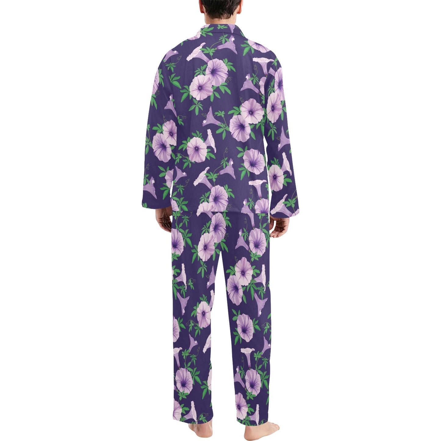 Morning Glory Pattern Print Design MG01 Men's Long Pajama Set
