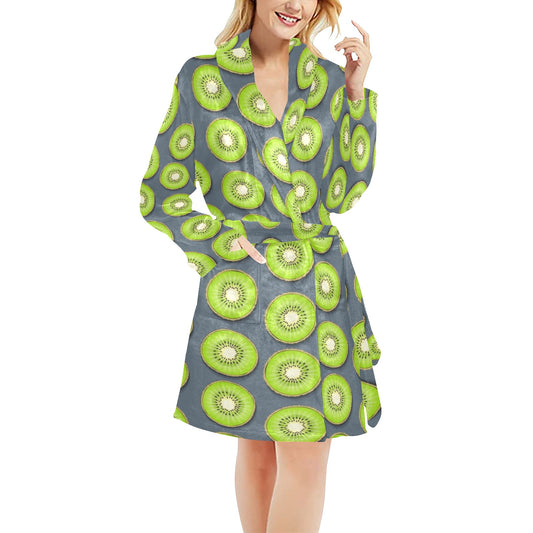 Kiwi Pattern Print Design KW06 Women's Fleece Robe