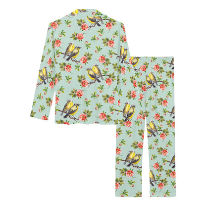 Bird with Red Flower Print Pattern Women's Long Pajama Set