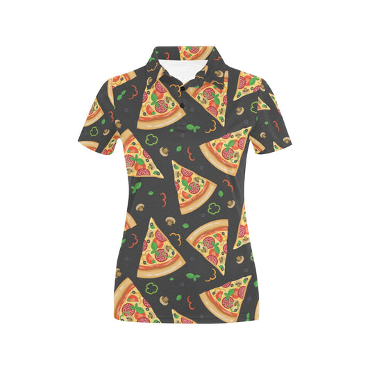 Pizza Pattern Print Design A02 Women's Polo Shirt