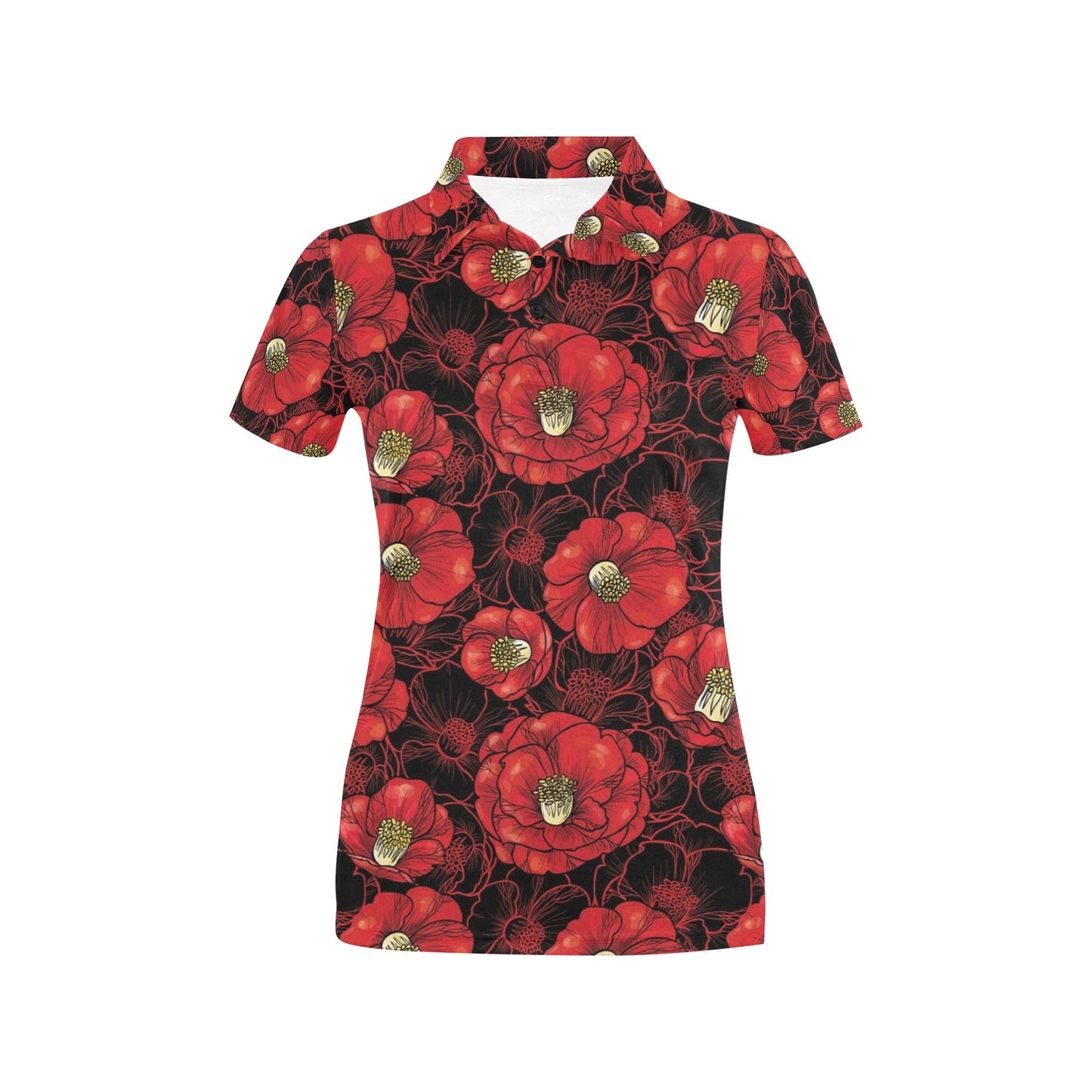 Camellia Pattern Print Design CM06 Women's Polo Shirt
