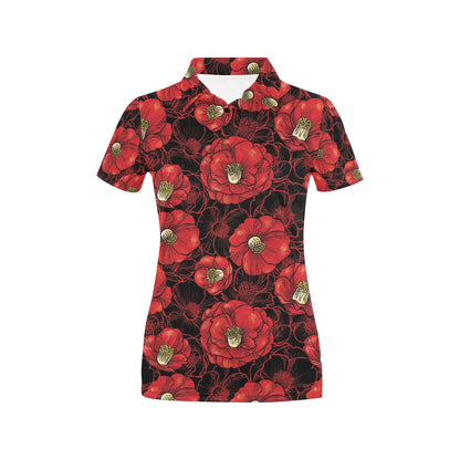 Camellia Pattern Print Design CM06 Women's Polo Shirt